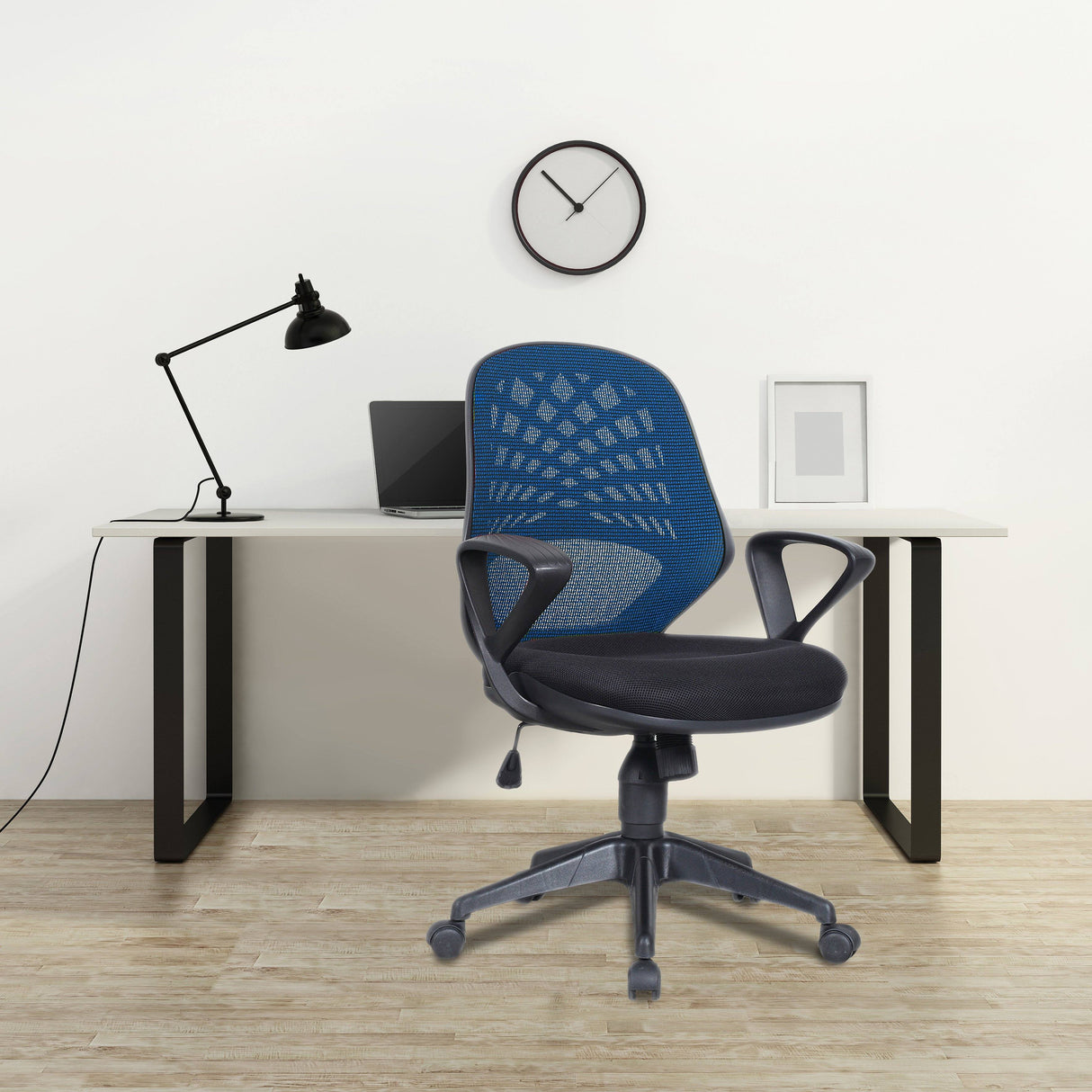 Nautilus Designs Lattice Mesh Back Operator Armchair with Fluted Black Nylon Base - Blue