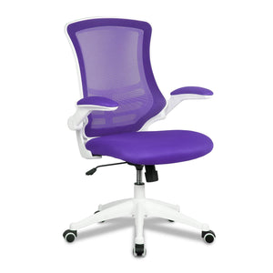 Nautilus Designs Luna Designer Medium Back Mesh Chair with White Shell and Folding Arms - Purple