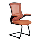 Nautilus Designs Luna Designer Medium Back Mesh Cantilever Chair with Black Shell, Black Frame and Folding Arms - Orange
