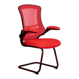 Nautilus Designs Luna Designer Medium Back Mesh Cantilever Chair with Black Shell, Black Frame and Folding Arms - Red