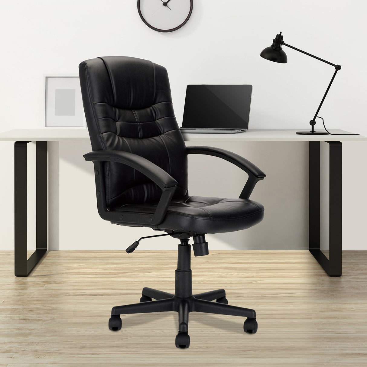 Nautilus Designs Darwin High Back Leather Effect Executive Armchair with Integral Headrest - Black