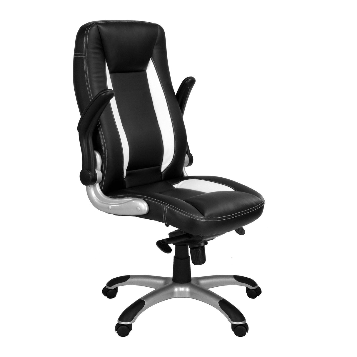 Nautilus Designs Friesian High Back Executive Chair with Folding Arms and Satin Chrome Base - Black and White