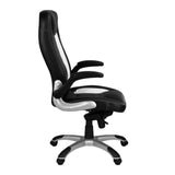 Nautilus Designs Friesian High Back Executive Chair with Folding Arms and Satin Chrome Base - Black and White