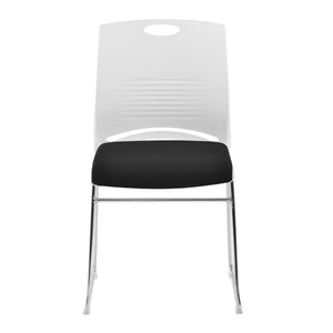 Nautilus Designs Kore Stylish Stackable Chrome Frame Chair with Padded Upholstered Seat, White Shell and Hand Hole in Backrest - 2 per Box - Black