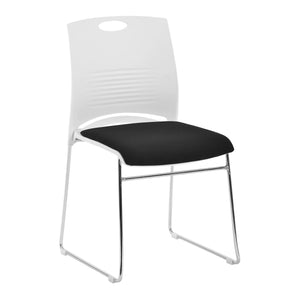 Nautilus Designs Kore Stylish Stackable Chrome Frame Chair with Padded Upholstered Seat, White Shell and Hand Hole in Backrest - 2 per Box - Black
