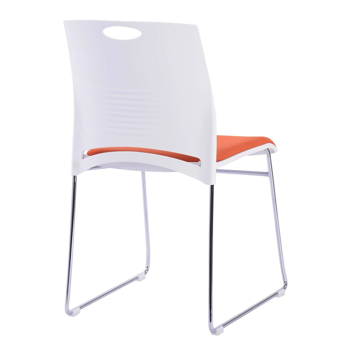Nautilus Designs Kore Stylish Stackable Chrome Frame Chair with Padded Upholstered Seat, White Shell and Hand Hole in Backrest - 2 per Box -Orange