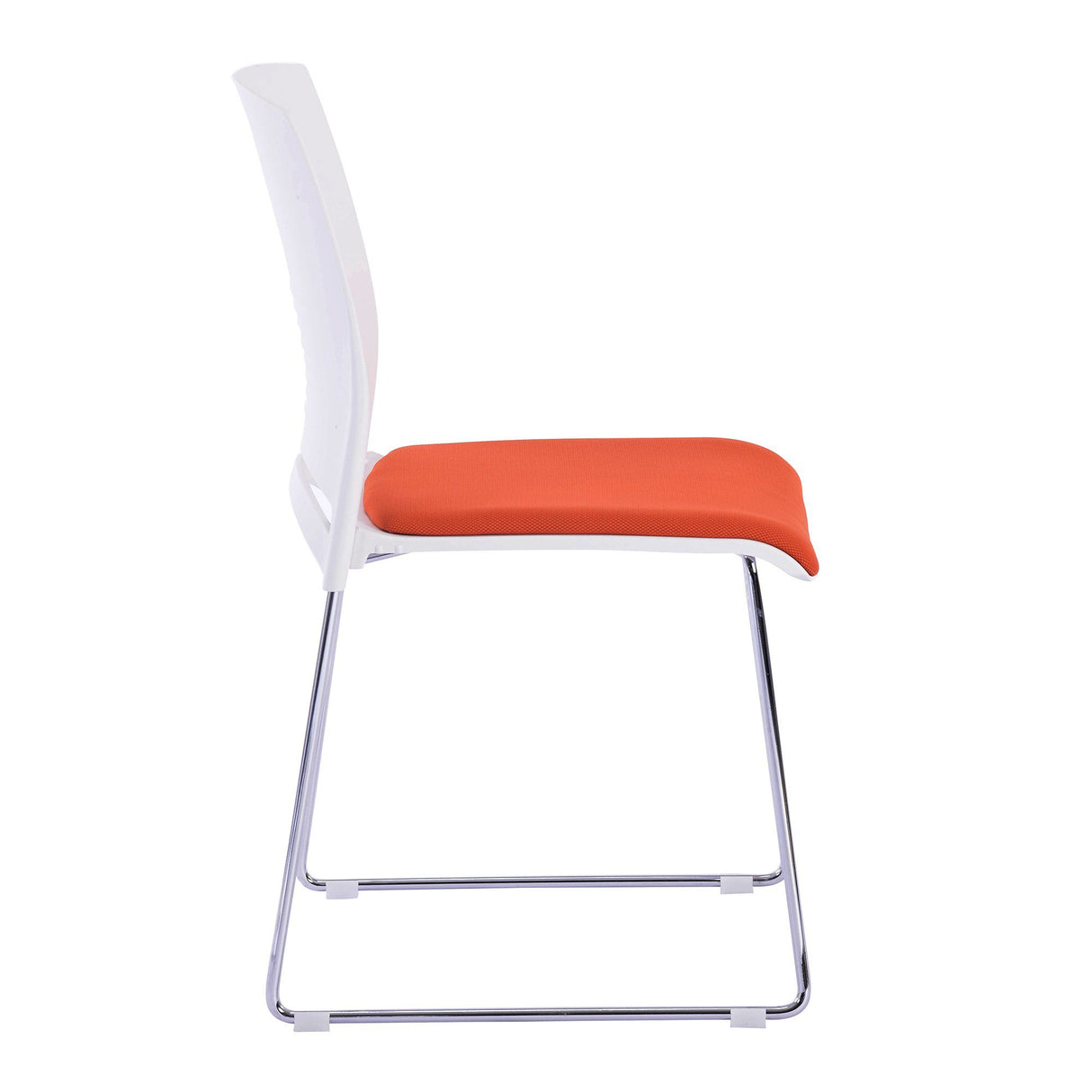Nautilus Designs Kore Stylish Stackable Chrome Frame Chair with Padded Upholstered Seat, White Shell and Hand Hole in Backrest - 2 per Box -Orange