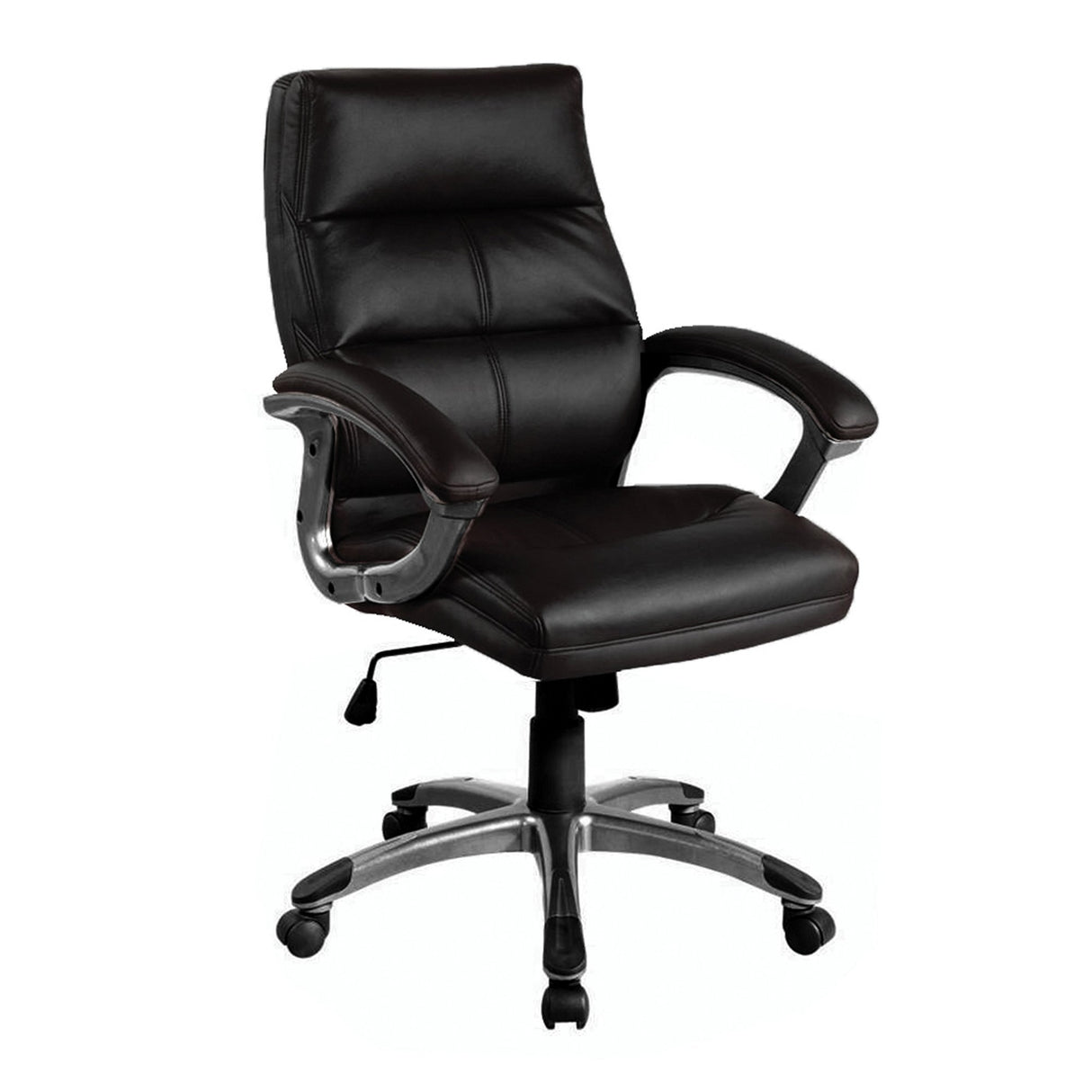 Nautilus Designs Greenwich High Back Leather Effect Executive Armchair with Silver Detailed Black Nylon Base - Black