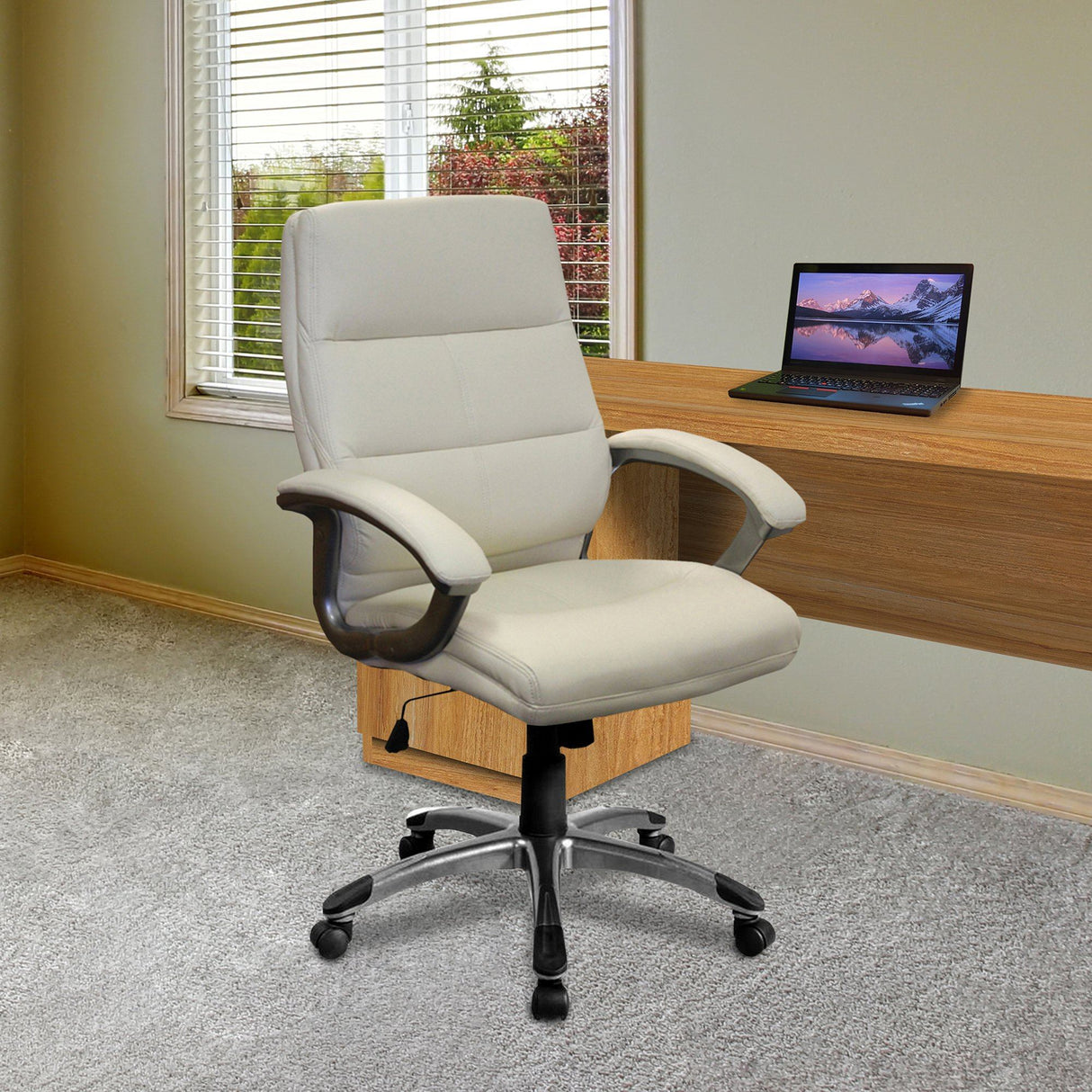 Nautilus Designs Greenwich High Back Leather Effect Executive Armchair with Silver Detailed Black Nylon Base - Cream