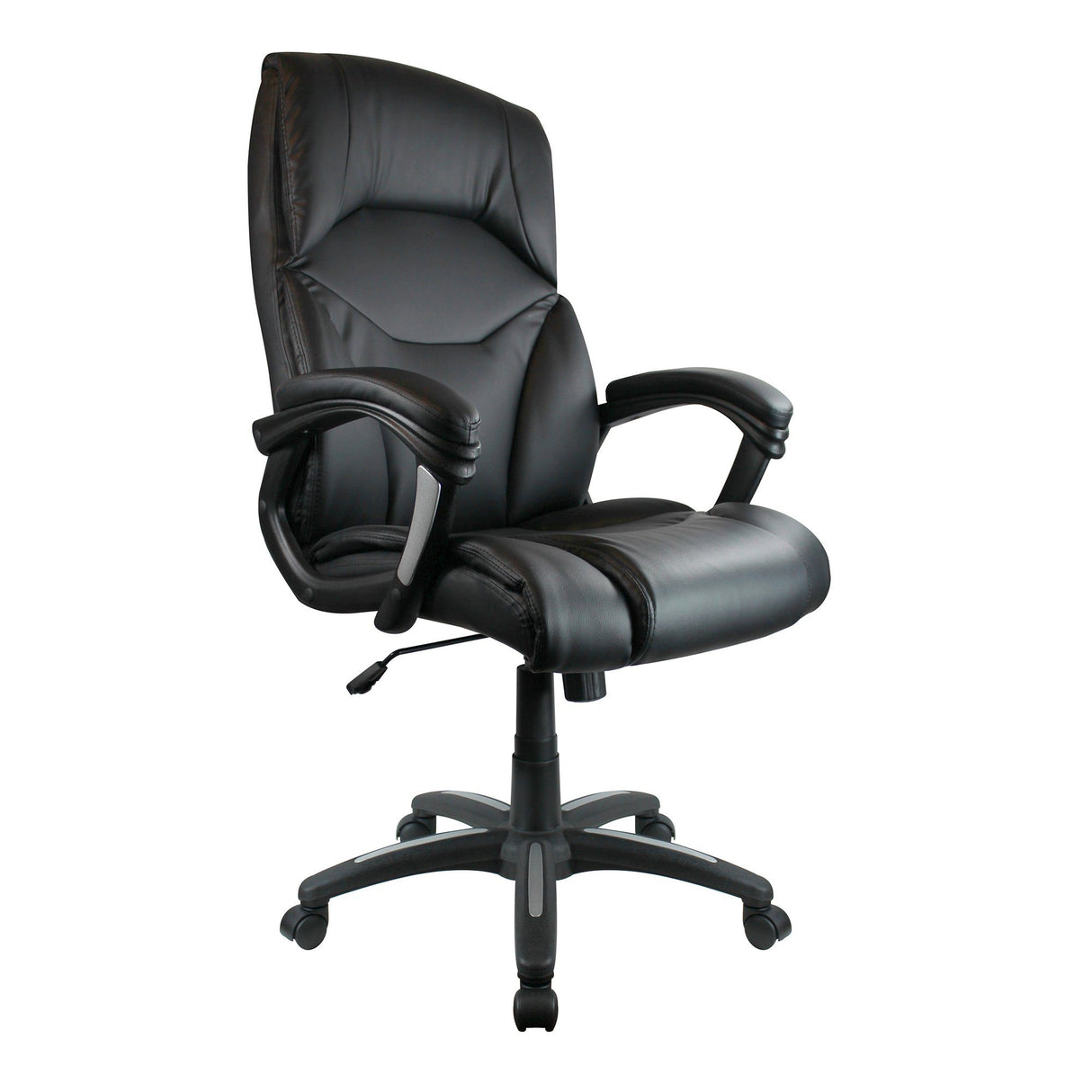 Nautilus Designs Wellington High Back Leather Effect Executive Armchair with Silver Detailed Black Nylon Base - Black