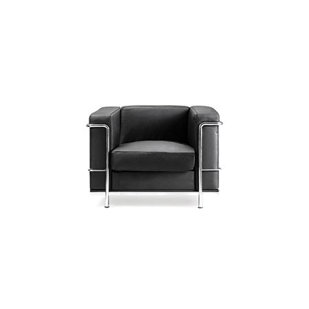 Nautilus Designs Belmont Contemporary Cubed Leather Faced Single Seater Reception Chair with Stainless Steel Frame and Integrated Leg Supports - Black