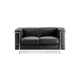 Nautilus Designs Belmont Contemporary Cubed Leather Faced Two Seater Reception Chair with Stainless Steel Frame and Integrated Leg Supports - Black