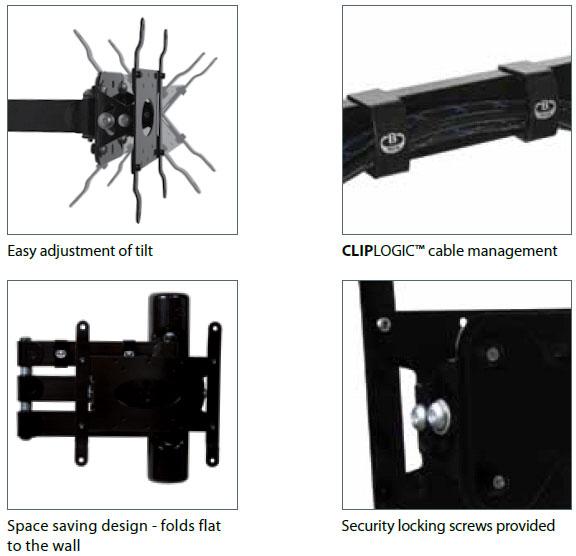 B-Tech BT7515 - Black TV wall bracket double arm for TVs up to 42inch