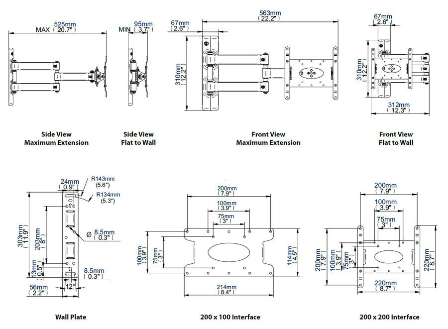 B-Tech BT7515 - Black TV wall bracket double arm for TVs up to 42inch