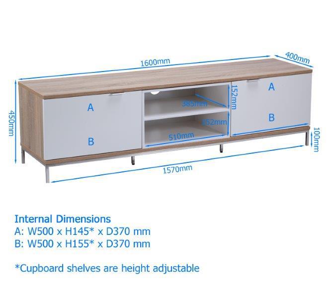 Alphason Chaplin ADCH1600 White / Light Oak TV Cabinet