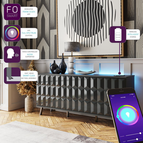 Frank Olsen Elevate Grey Sideboard with Mood Lighting & Wireless Phone Charging