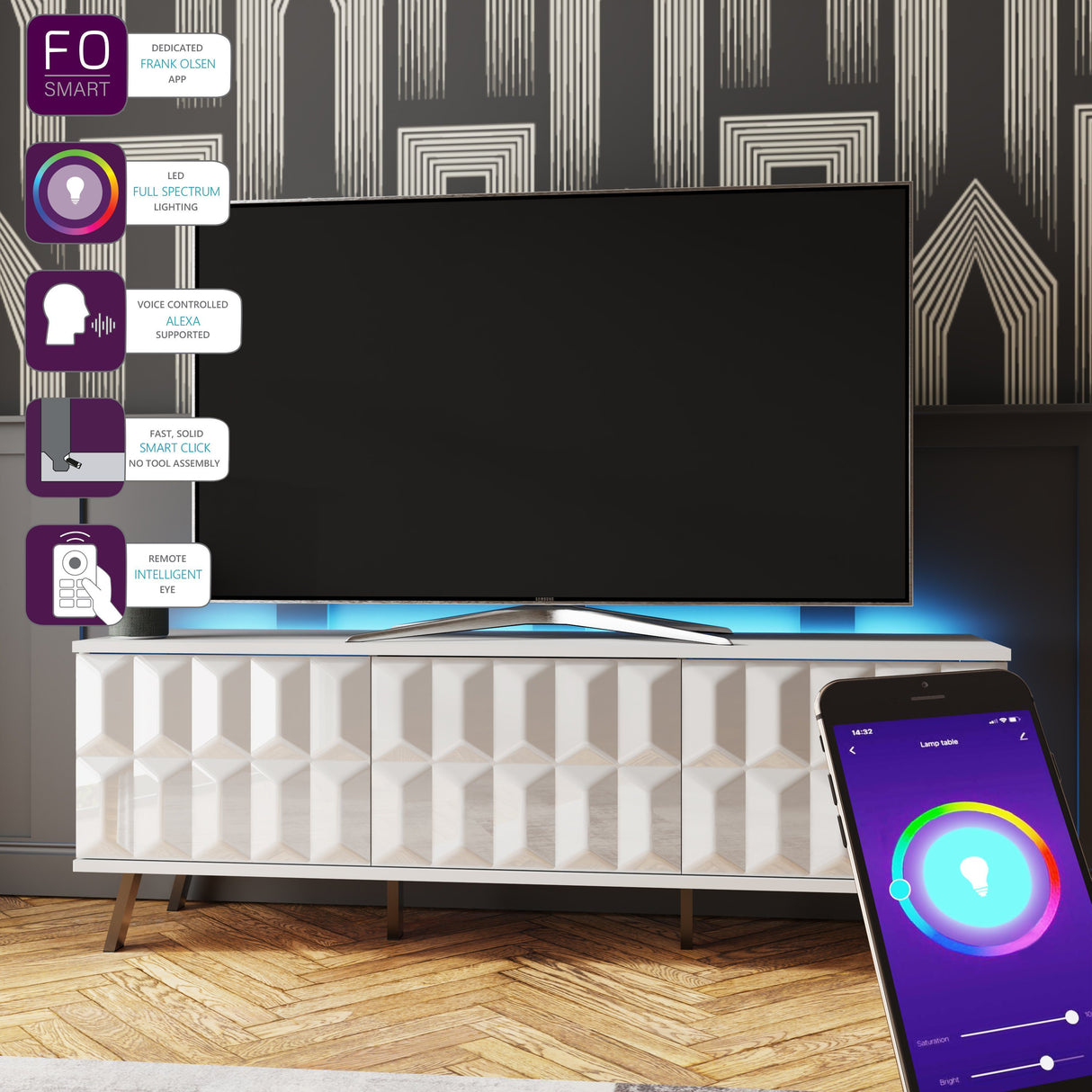 Frank Olsen Elevate White TV Cabinet with Mood Lighting & Intelligent Eye