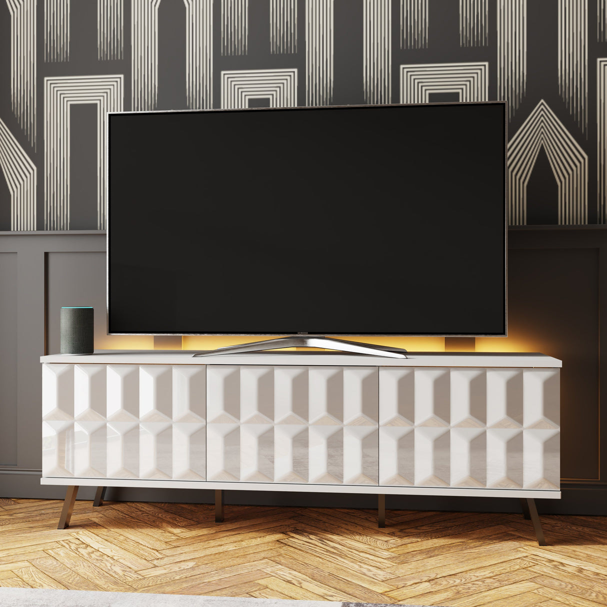 Frank Olsen Elevate White TV Cabinet with Mood Lighting & Intelligent Eye