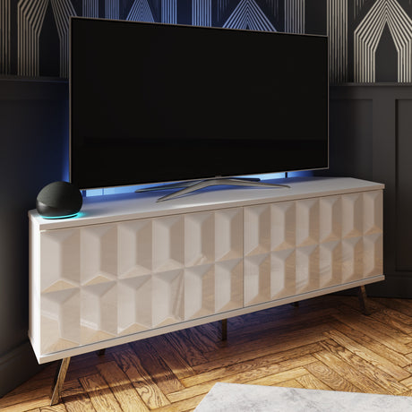 Frank Olsen Elevate White Corner  TV Cabinet with mood lighting & Intelligent eye