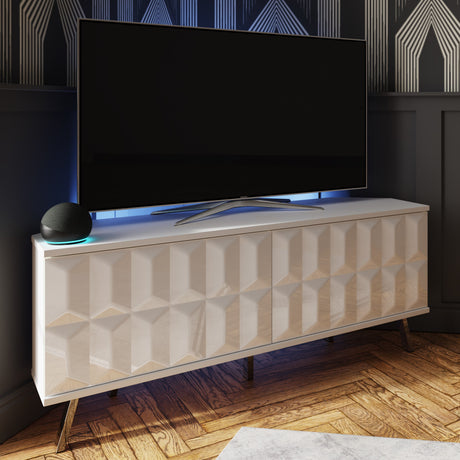 Frank Olsen Elevate White Corner  TV Cabinet with LED Mood Lighting