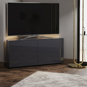Frank Olsen High Gloss Grey 1100mm Corner TV Cabinet with LED Lighting and Wireless Phone Charging