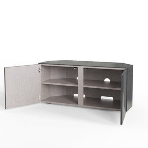 Frank Olsen High Gloss Grey 1100mm Corner TV Cabinet with LED Lighting and Wireless Phone Charging