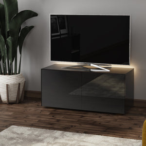 Frank Olsen High Gloss Black 1100mm TV Cabinet with LED Lighting and Wireless Phone Charging