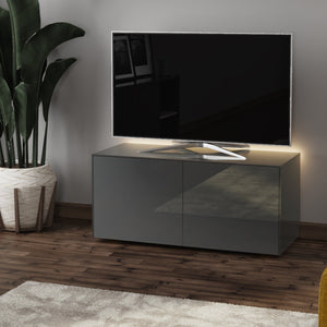 Frank Olsen High Gloss Grey 1100mm TV Cabinet with LED Lighting Wireless Phone Charging