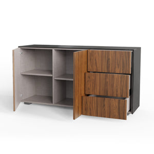 Frank Olsen Intel Range Gloss Black and Walnut Sideboard With LED Lighting and Wireless Phone Charging