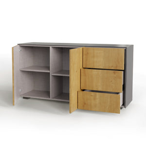 Frank Olsen Intel Range Gloss Grey and Oak Sideboard With LED Lighting and Wireless Phone Charging
