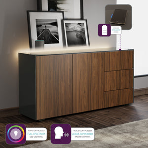 Frank Olsen Intel Range Gloss Grey and Walnut Sideboard With LED Lighting and Wireless Phone Charging