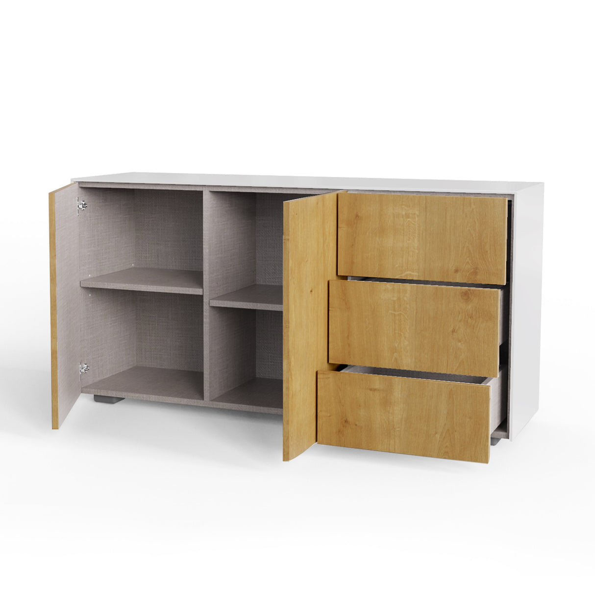 Frank Olsen Intel Range Gloss White and Oak Sideboard With LED Lighting and Wireless Phone Charging