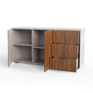 Frank Olsen Intel Range Gloss White and Walnut Sideboard With LED Lighting and Wireless Phone Charging