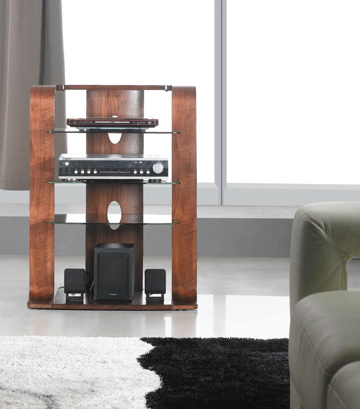 Jual Florence Curved Walnut Hifi Rack with Black Glass (JF204 WB)