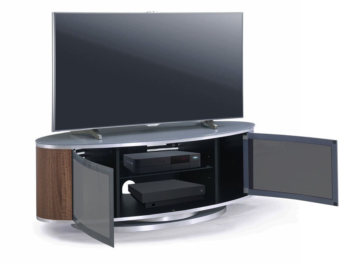 MDA Designs Luna Grey and Walnut Oval TV Cabinet