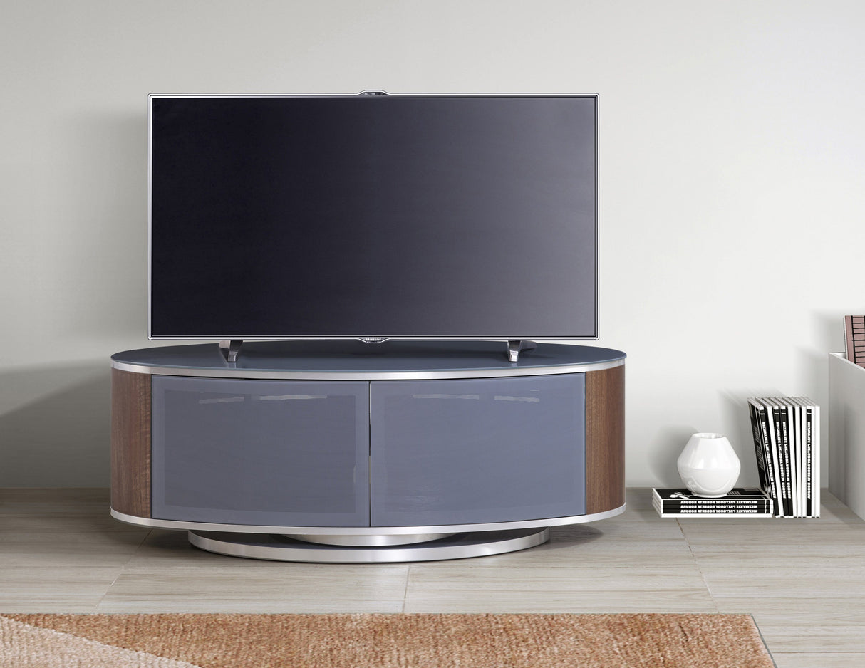 MDA Designs Luna Grey and Walnut Oval TV Cabinet