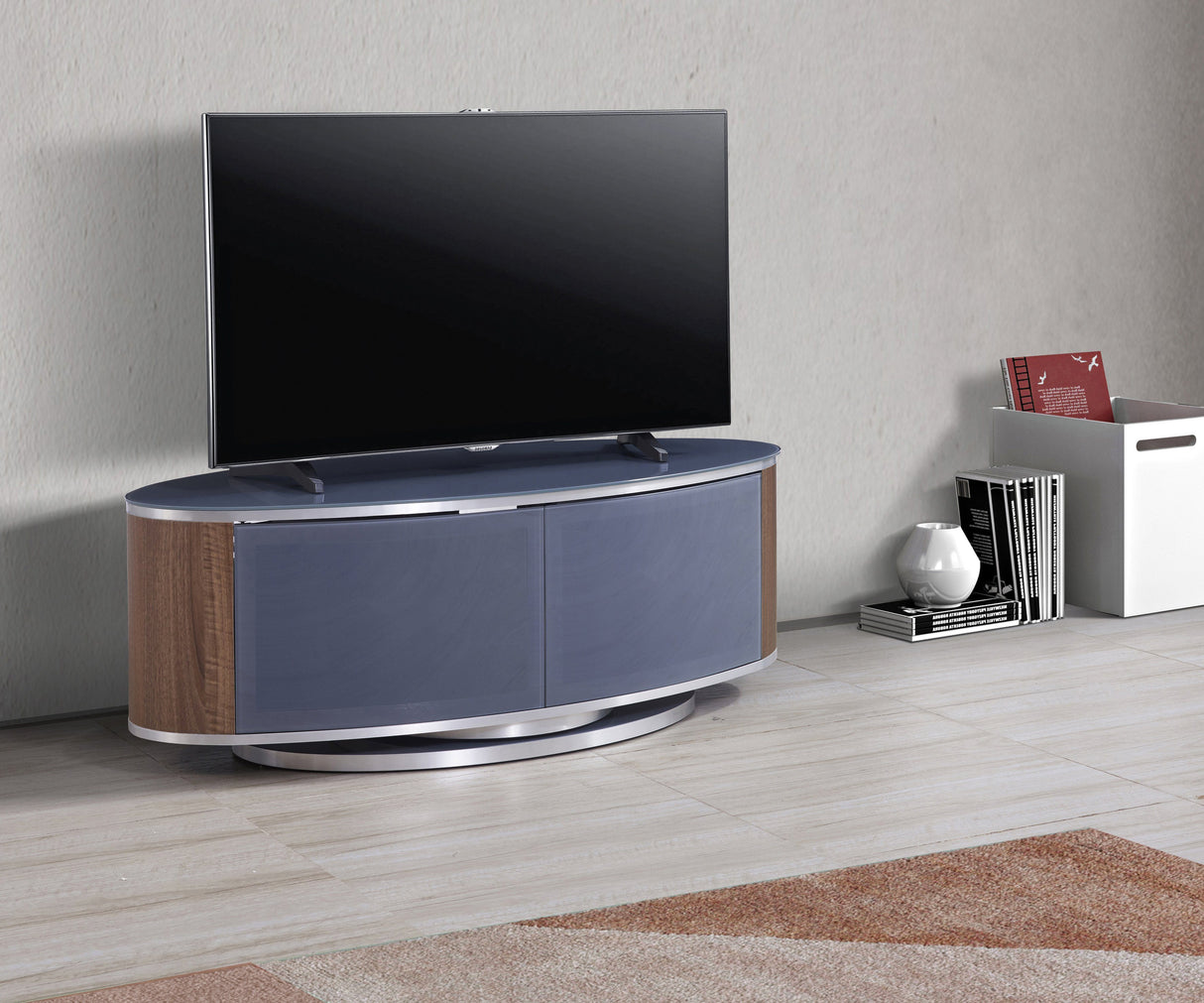 MDA Designs Luna Grey and Walnut Oval TV Cabinet