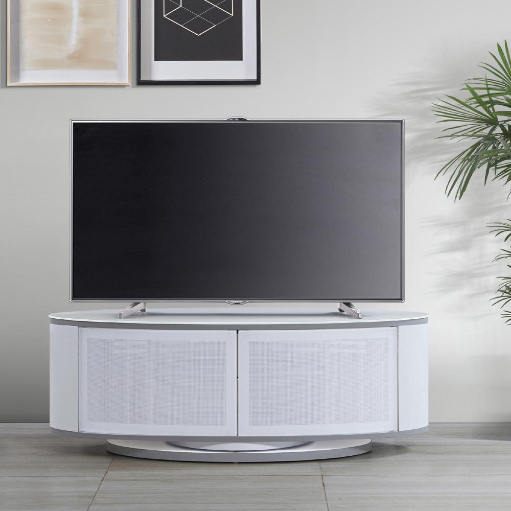 MDA Designs Luna High Gloss White Oval TV Cabinet