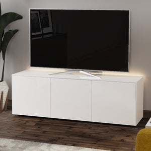 Frank Olsen High Gloss White 1500mm TV Cabinet with LED Lighting and Wireless Phone Charging