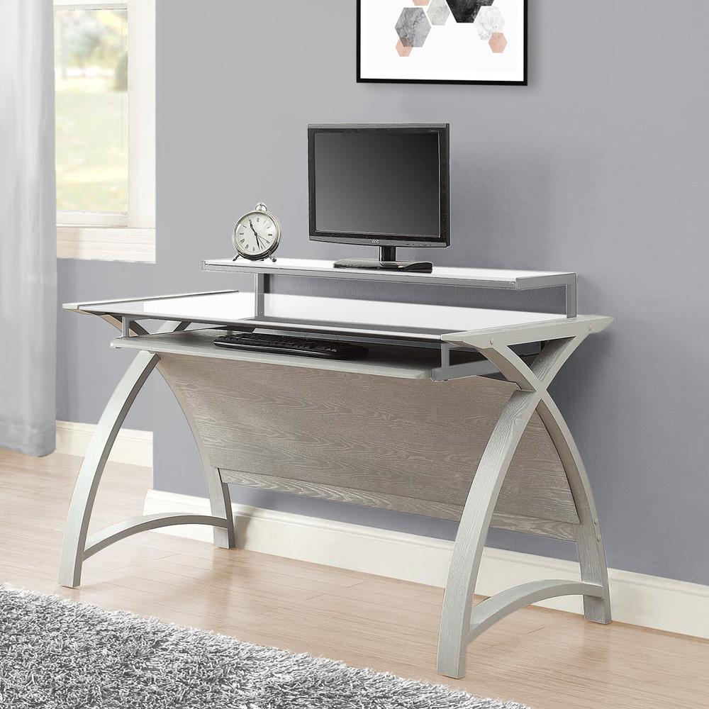 Jual Helsinki Curved 1300mm Wide Computer Desk in Grey Ash and White Glass