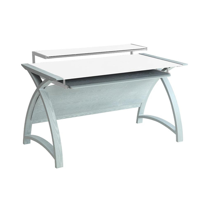 Jual Helsinki Curved 1300mm Wide Computer Desk in Grey Ash and White Glass (PC201 DESK GW 1300)
