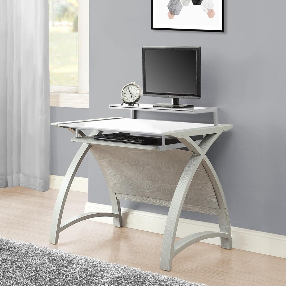 Jual Helsinki Curved 900mm Wide Computer Desk in Grey Ash with White Glass