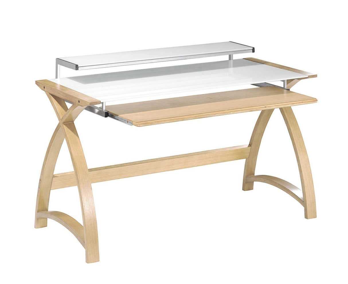 Jual Helsinki Curved 900mm Wide Computer Desk in Oak with White Glass