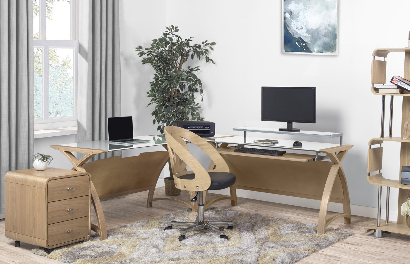 Curved corner desk with drawers hot sale