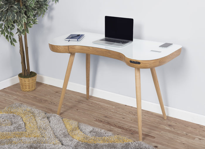Jual San Francisco Smart Desk With Speakers And Wireless Charging in Oak and White Glass (PC711)