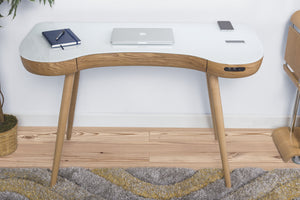 Jual San Francisco Smart Desk With Speakers And Wireless Charging in Oak and White Glass (PC711)
