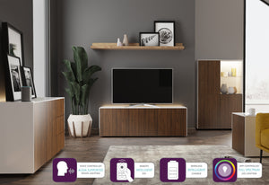 Frank Olsen Intel Range Gloss White and Walnut Sideboard With LED Lighting and Wireless Phone Charging