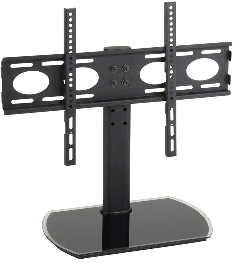 TTAP PED64F Universal Black Glass Tabletop Pedestal TV Stand for up to 65" TVs - Fixed