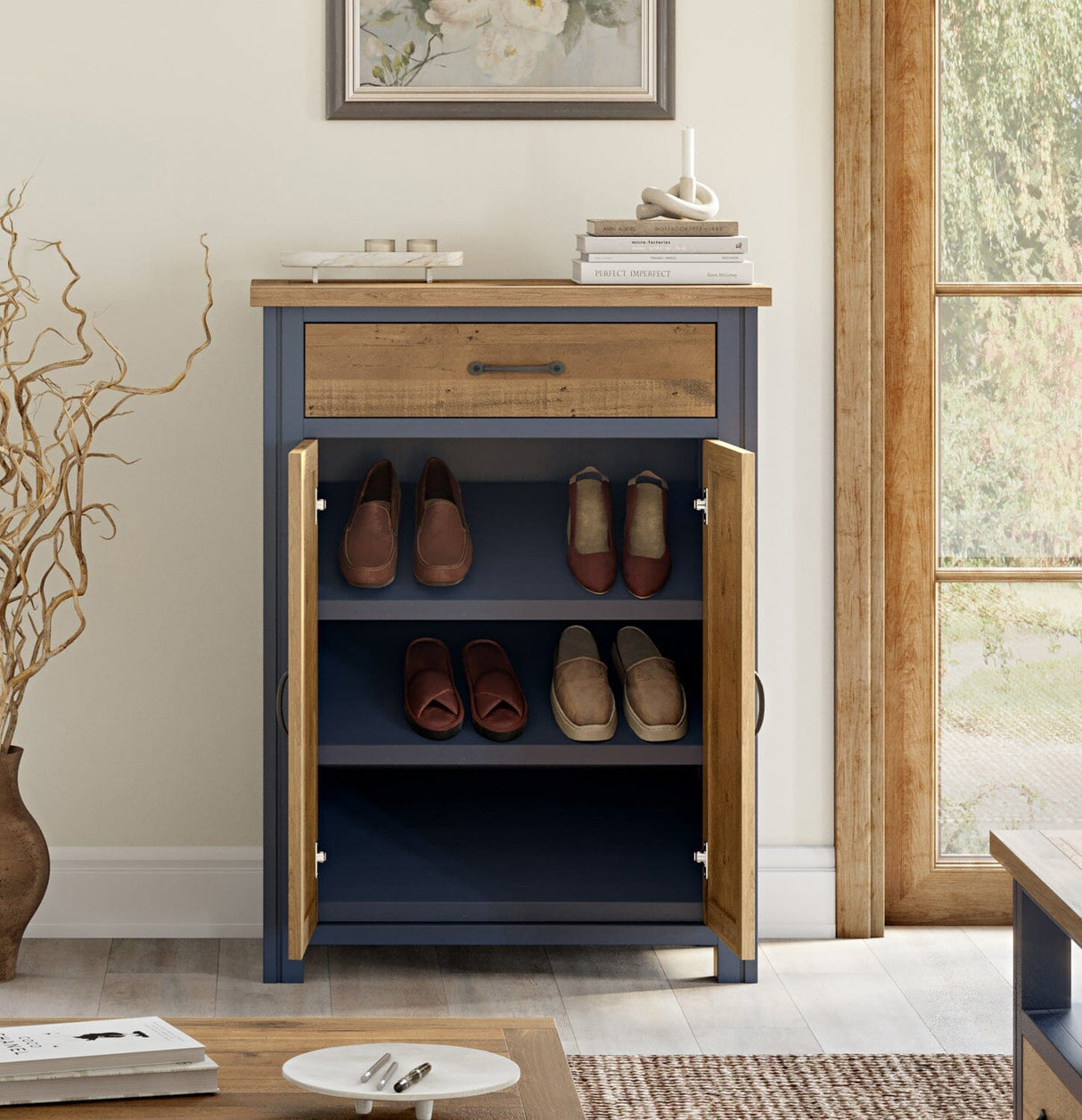 Baumhaus Splash of Blue - Shoe Storage Cupboard With Drawer (VTTB20A)