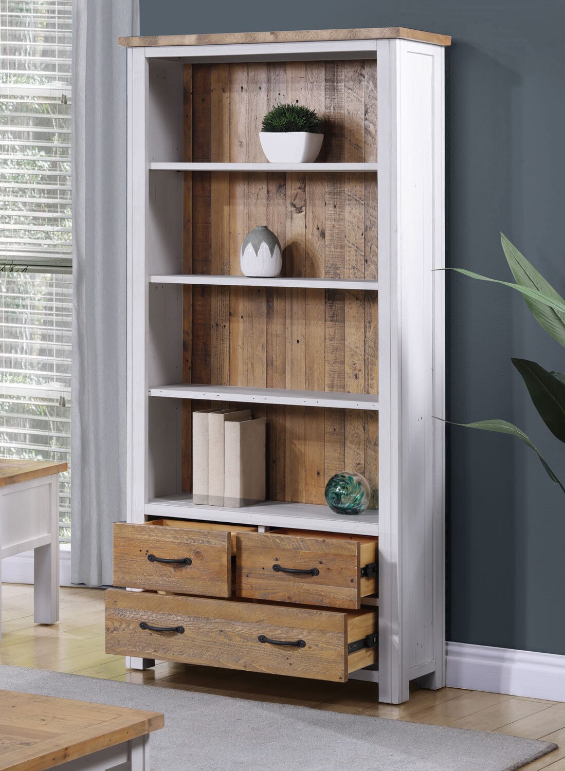 Baumhaus Splash of White - Large Open Bookcase with Drawers (VTTW01A)